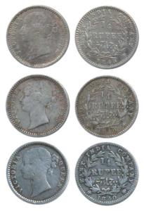 Victoria Queen, Silver ¼ Rupee, 1840, Divided Legend, Madras Mint, W.W.S raised, 10 berrie