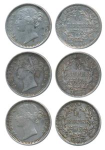 Victoria Queen, Silver ¼ Rupee, 1840, Divided Legend, Madras Mint, W.W.S raised, 10 berrie