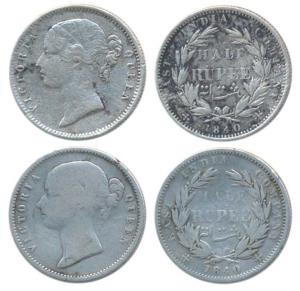 Victoria Queen, Silver ½ Rupee, 1840, Divided Legend, Calcutta /Bombay Mint, .W.W incuse, 