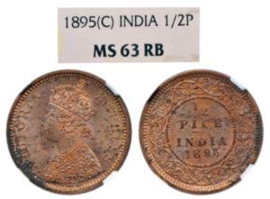 Victoria Empress, Copper ½ Pice, 1895, Calcutta Mint. Graded by NGC MS 63RB.