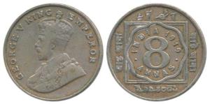 George V, Cupro-Nickel 8 Annas, 1919, Calcutta Mint. Fine+.