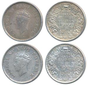 George VI, Silver ½ Rupee, 1939, Bombay and Calcutta Mint. Very Fine. (2)
