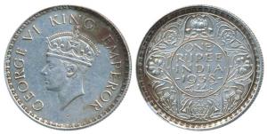 George VI, Silver Rupee, 1938, Bombay Mint, A / I / without Dot, (Prid 233). Extremely Fin