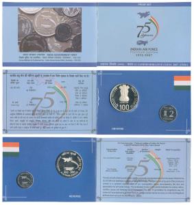 2007 Proof Set, Platinum Jubilee (75 years) of Indian Air Force, set of 2, Rupees 2 and 10