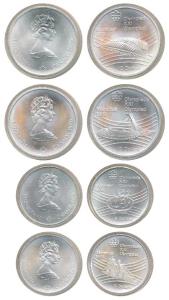 Canada, Elizabeth II, 1976 Montreal Olympics, Silver 5 Dollars, 24.3g, (2) and Silver 10 D