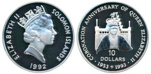 Solomon Islands, Elizabeth II, Silver Proof $ 10, 31.47g, 1992, 40th Anniversary of the Qu