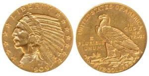United States of America, Gold 5 Dollars, 8.4g, Indian Head on obv., Denver Mint, 1905 (KM