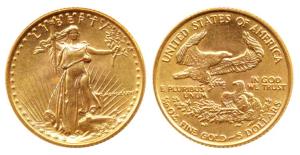 United States of America, Gold $ 5, 1/10 ounce, 3.41g, obv. walking liberty, rev. two Eagl