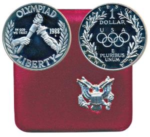 United States of America, Silver Dollar, Olympiad, 1988, San Francisco (KM 222). Proof, wi