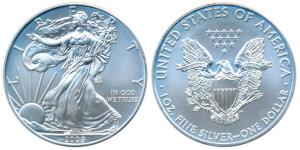 United States of America, Silver Dollar, 31.24g, 2002, Walking Liberty, (KM 142). Uncircul