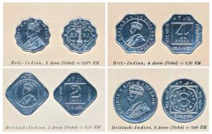 Numismatic theme, Cigarette Cards, a set of 4, Cupro Nickel series of King George V, 8, 4,