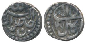 Akbar, Silver Square ½ Rupee, 5.57g, Kabul Mint, Ilahi type, Month Di, Year 47 (KM 66.2). 