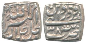 Akbar, Silver Rupee, 11.39g, Tatta Mint, Ilahi type, Month Farwardin, Year 38 (KM 88.7). E