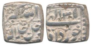 Akbar, Silver Square ½ Rupee, 5.57g, Mintless type, Ilahi type, Month Khurdad, Year 35 (KM