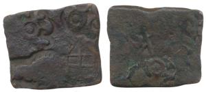 Punch Marked, Post —Mauryun, Tapi river area, Copper Karshapana, 1.57g, obv. four punches 