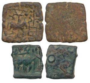 Ujjaini Region, Uninscribed Die Struck, Copper Unit (2), 3.53g and 2.81g, obv. bull facing