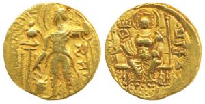 Guptas, Samudragupta, Gold Dinar, 7.77g, Standard type, obv. king nimbate standing facing 