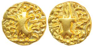 Karkotakas of Kashmir, Vinayaditya (5th century AD), Base Gold Dinara, 7.90g, obv. seated 