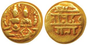 Vijayanagar, Devaraya I, Gold Pagoda, 3.37g, Shiva-Parvati seated, Siva holding antelope h