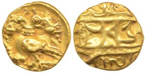 Vijayanagar, Achyuta Deva Raya (1529-1542 AD), Gold ½ Pagoda, 1.68g, obv. Gandabherunda (2