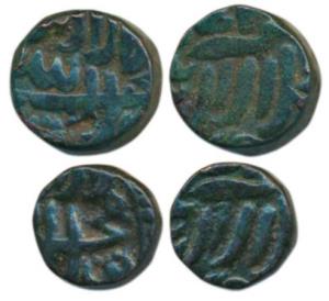 Akbar, Copper (2), Gujarat local issue, mintless type. Very Fine+, Scarce. (2)