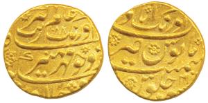 Aurangzeb, Gold Mohur, 10.93g, Aurangabad Mint, AH 1088/21, complete mint name at top on r