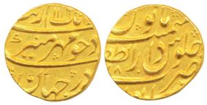 Aurangzeb, Gold Mohur, 10.82g, Dar al-Zafar Bijapur Mint, AH 1116/48 (KM 315.15). Slight s