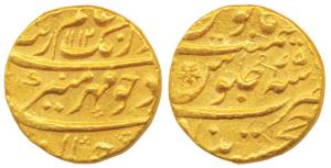 Aurangzeb, Gold Mohur, 10.90g, Khujista Bunyad Mint, AH 1112/45, near complete mint name a