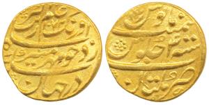 Aurangzeb, Gold Mohur, 10.95g, Multan Mint, AH 1072/4, complete mint name at bottom (KM 31