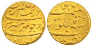 Aurangzeb, Gold Mohur, 11.04g, Patna Mint, RY 7 (KM 315.40). Very Fine+, Rare.