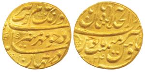 Aurangzeb, Gold Mohur, 11.91g, Dar al-Khilafat Shahjahanabad Mint, AH 1092/24 (KM 315.42).