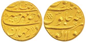 Aurangzeb, Gold Mohur, 10.95g, Sholapur Mint, AH 1115-4x, (KM 315.43). Nice mint luster, E
