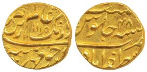 Aurangzeb, Gold Mohur, 11.01g, Zafarabad Mint, AH 1115/48, complete mint name at bottom (K