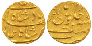 Shah Alam Bahadur, Gold Mohur, 11.04g, Surat Mint (KM 356.14). Nice mint luster, About Ext