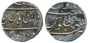 Muhammad Shah, Silver ½ Rupee, 5.77g, Surat Mint, Ba Luft Allah Badshah-i- Zaman couplet (