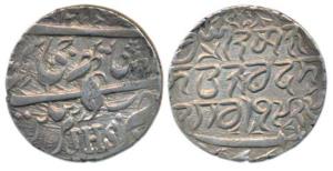 Ranbir Singh (VS 1914-1942, 1857-1885 AD), Silver Rupee, 6.81g, Srinagar Mint, JHS on obv,
