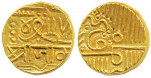 Jam Vibhaji, Gold Kori, 6.42g, in the name of Muzaffar Shah III of Gujarat Sultanate with 