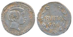 Goa, Pedro V, Silver Rupia, 10.98g, 1861, value within sprays on rev. (KM 279). Very Fine+