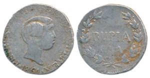 Goa, Pedro V, Silver Rupia, 10.97g, 1861, value within sprays on rev. (KM 279). Very Fine.