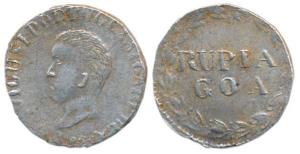 Goa, Luiz I (1861-1889 AD), 10.96g, Silver Rupia, value within sprays on rev. (KM 282). Ve