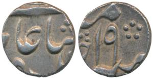 Murshidabad Mint, Silver 1/8 Rupee, 1.47g, in the name of Shah Alam II, frozen RY 19 (Prid