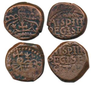 Copper Pice (2), 13.15g and 13.45g, obv. large crown and two stars above, rev. Auspicio / 