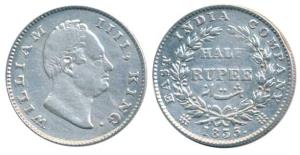 William IV, Silver ½ Rupee, Bombay Mint, No initials, 20 berries (Prid 72). Very Fine.