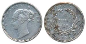 Victoria Queen, Silver ¼ Rupee, 1840, Continuous Legend, Bombay Mint, English Head, 20 ber