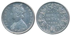 Victoria Empress, Silver ½ Rupee, 1888, Bombay Mint, A /II / B raised (Pr 298). Very Fine+