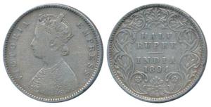 Victoria Empress, Silver ½ Rupee, 1894, Bombay Mint, A / I / B incuse, (Prid 304). Very Fi