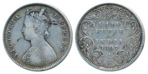 Victoria Empress, Silver ½ Rupee, 1897, Bombay Mint, A / I / B incuse, (Prid 305). About V