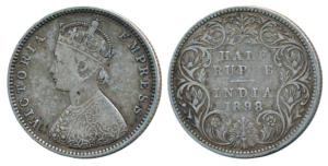 Victoria Empress, Silver ½ Rupee, 1898, Bombay Mint, A / I / B incuse, Inverted ’B’, Unlis