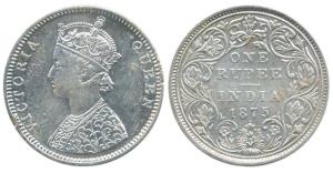 Victoria Queen, Silver Rupee, 1875, Bombay Mint, C1 / II / dot (Prid 144). Very Fine+, Rar