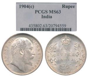 Edward VII, Silver Rupee, 1904, Calcutta Mint. Graded by NGC MS 63.
